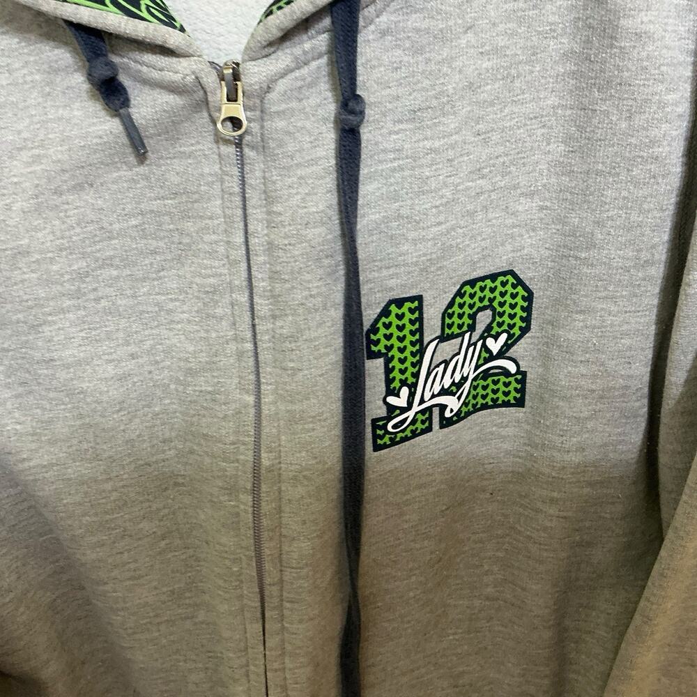 Lady 12 Woman’s Gray Seattle Seahawk Sweat Jacket Hoodie Full Zip Size L Pockets - Picture 5 of 11